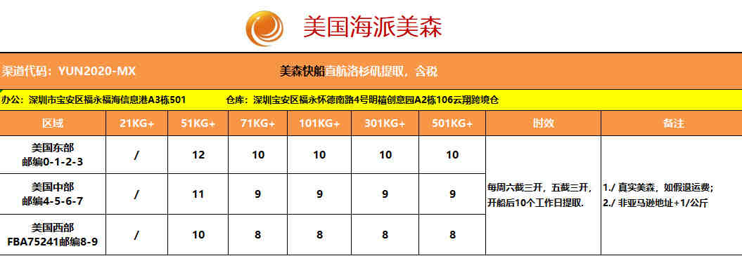 美国海派普货专线，双清含税并派送到门，美森柜每周六截关 周三开船  时效 10个工作日提取