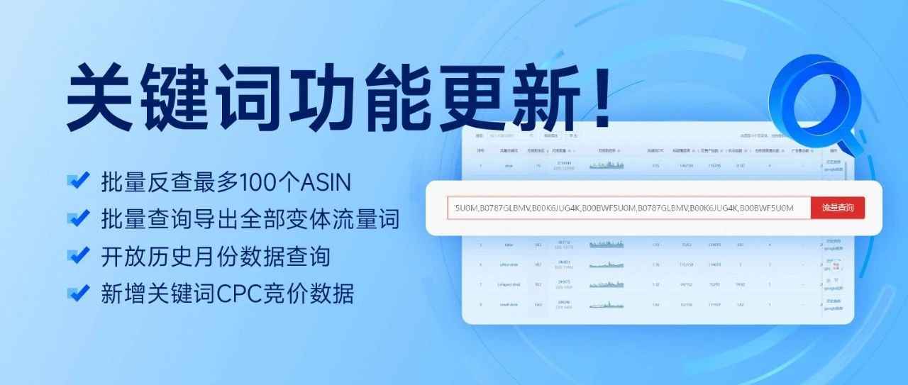 关键词功能升级 | 亚马逊批量拓词效率翻倍，分析历史月份流量结构，优化广告策略